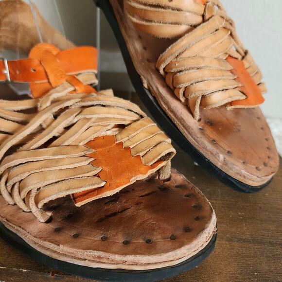 Men's Boho Hand Crafted Huaraches Leather Strappy Sandals Men's Size 8 - Picture 4 of 12